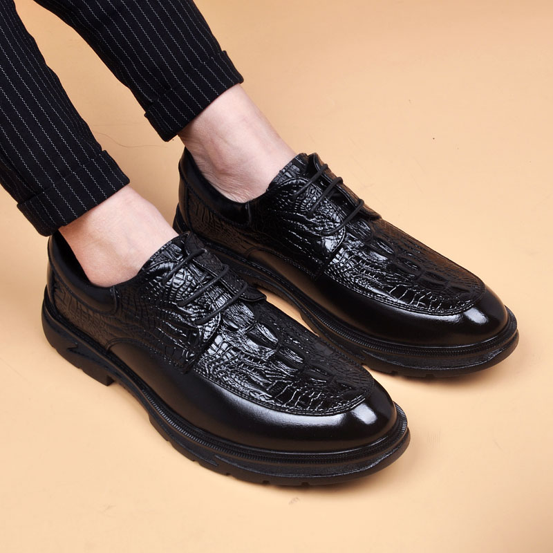 商务正装办公室系带黑色皮鞋韩版潮流发型师透气尖头青年流行男鞋