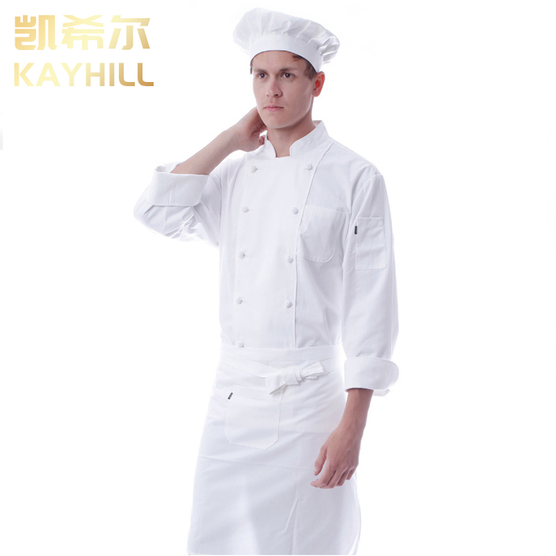 凯希尔厨师工作服长袖酒店餐厅专用高档定制男女白色大码九分袖