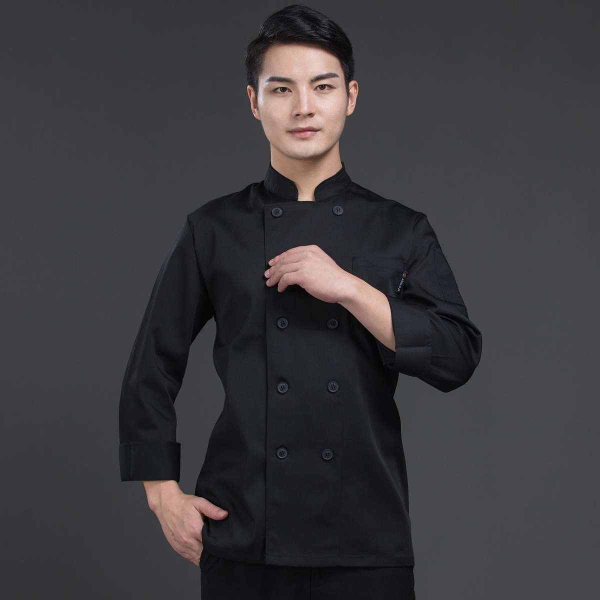 高档厨师服长袖酒店厨房加肥加大黑色男女中式中餐厨师工作服上衣