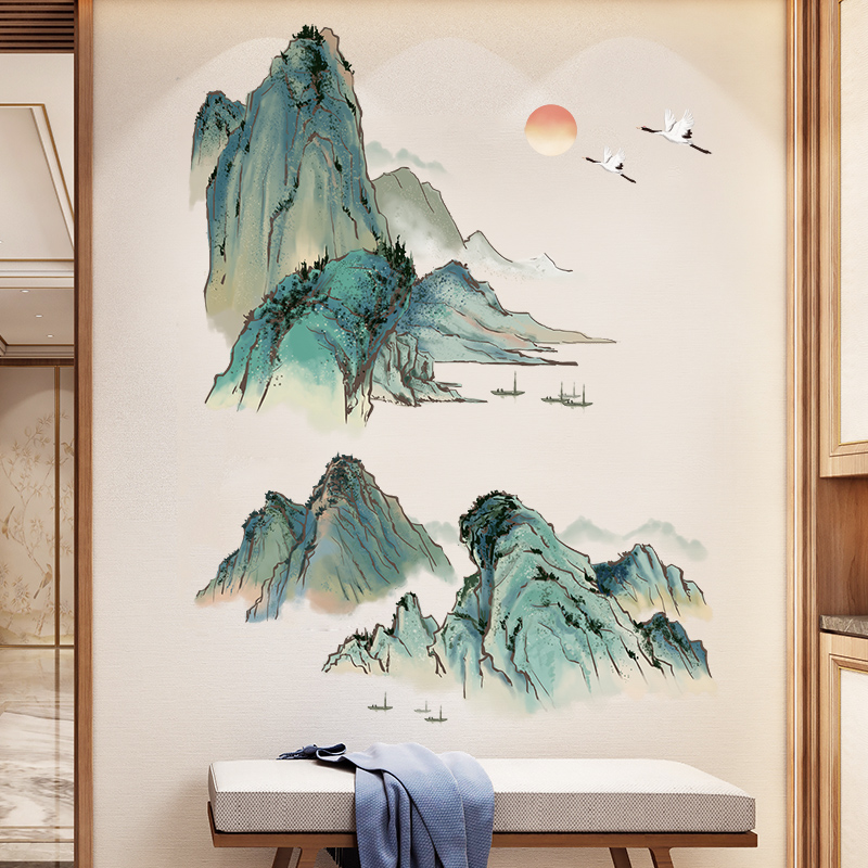 山水风景画壁纸自粘墙画壁画客厅电视沙发背景墙贴纸贴画墙面装饰