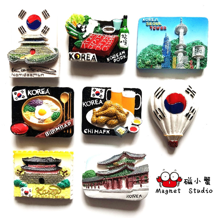 韩国冰箱贴特色旅游纪念品首尔塔济州岛景点韩式立体美食树脂磁贴