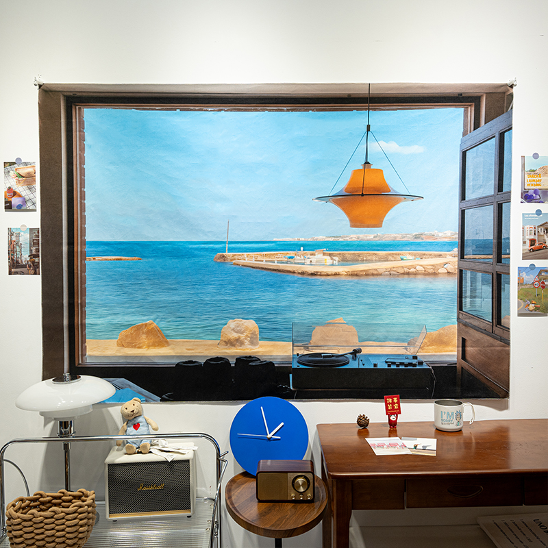 ins济州岛蓝色大海风景直播背景布房间改造装饰挂布墙面遮丑墙布