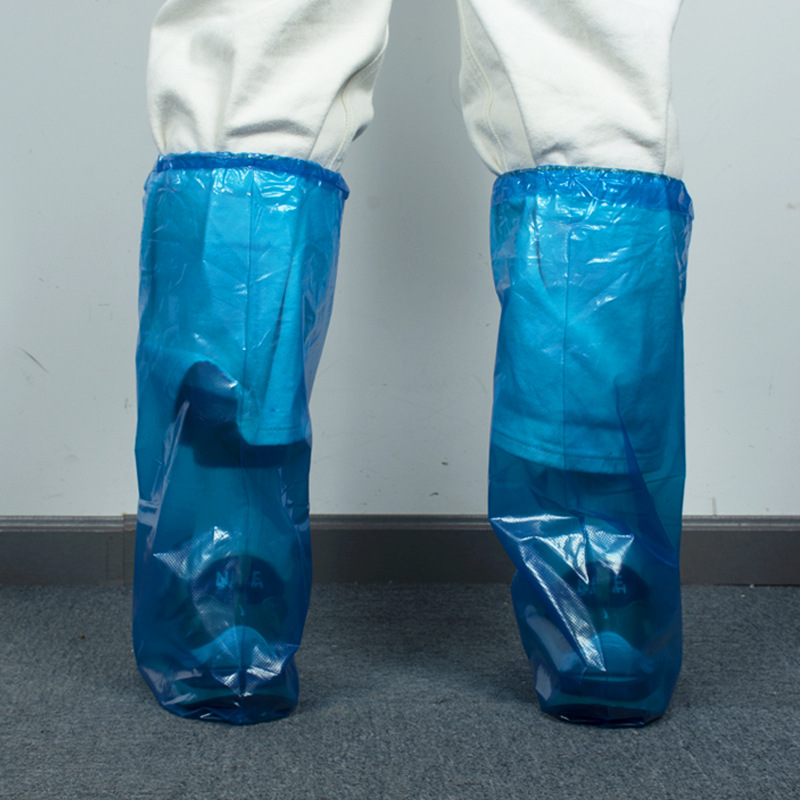 一次性塑料靴套 蓝色透明PE靴套 聚乙烯材质长筒鞋套透气加厚厂家