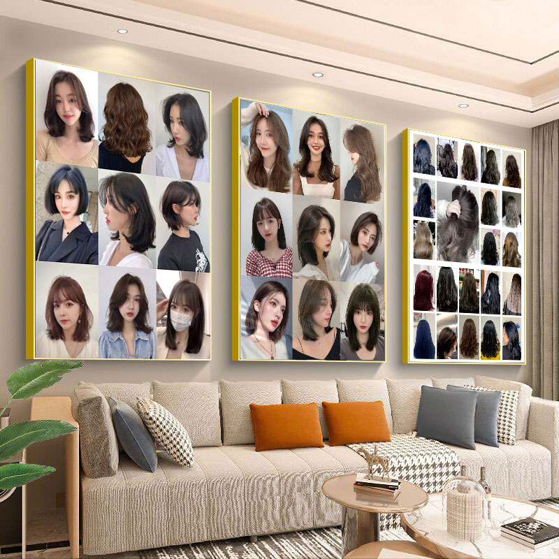 美发店海报广告沙龙造型图片发型墙画发廊挂画2023新理发店发型图