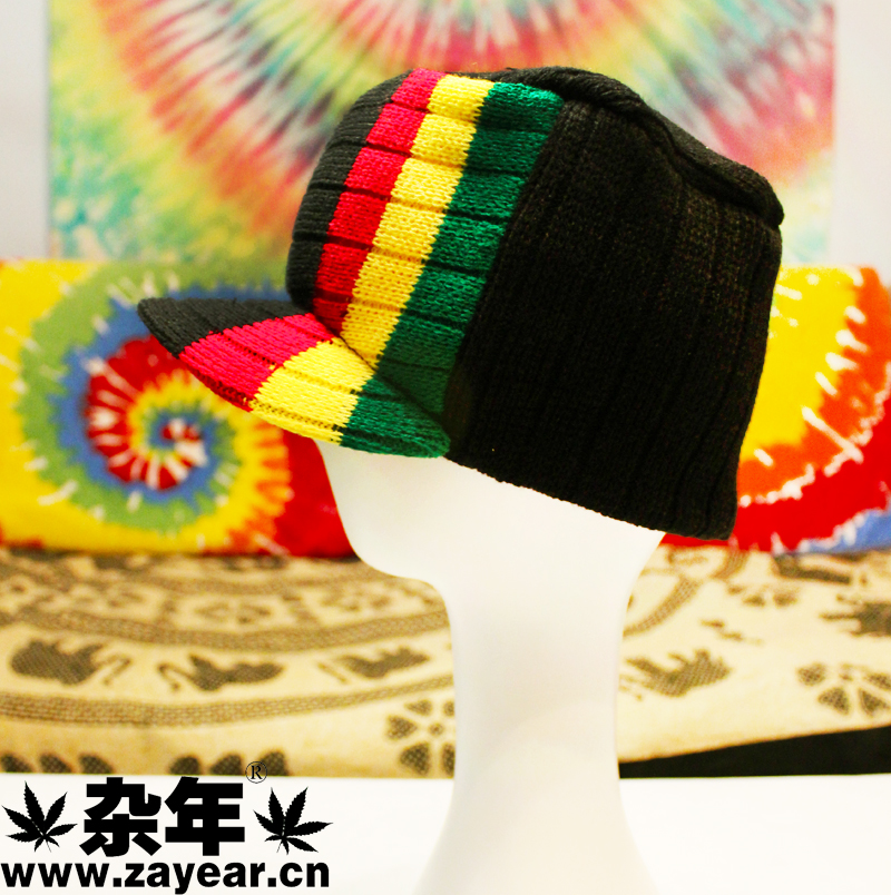 【杂年文化】牙买加雷鬼红黄绿reggae嘻哈街舞rasta针织帽毛线帽