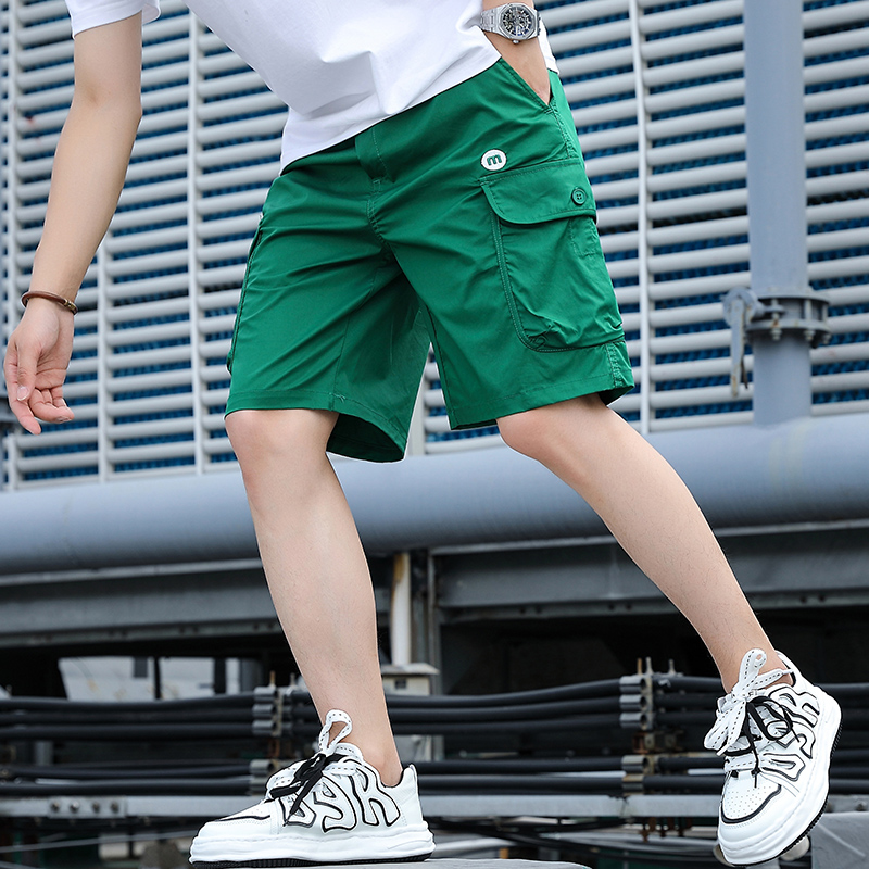 工装短裤男士夏季潮牌绿色休闲运动大裤衩五分冰丝速干男款中裤子