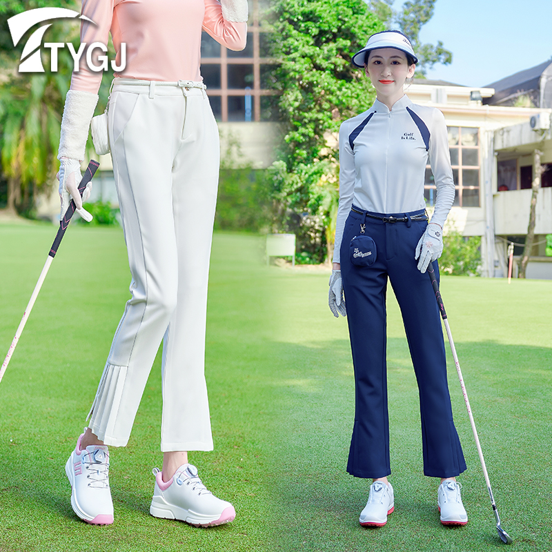 高尔夫服装  秋季女长裤 韩版女士修身显瘦喇叭裤子 绿色藏青白色