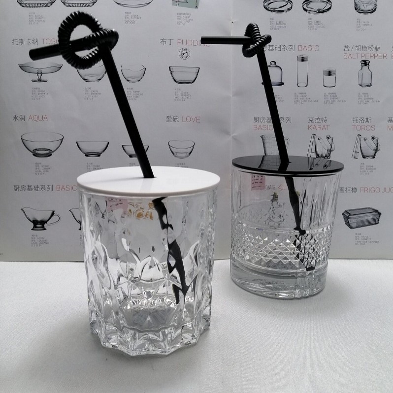 免费定制logo店名有盖玻璃杯美容美发甲透明纯色欧式圆形泡茶水杯
