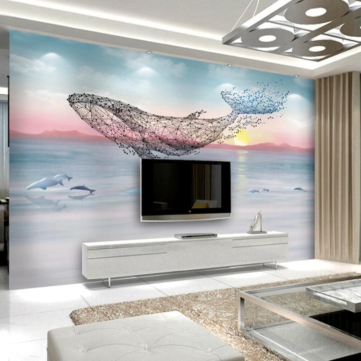 北欧风电视背景墙壁纸现代简约墙布客厅8d立体墙纸影视墙鲸鱼壁画