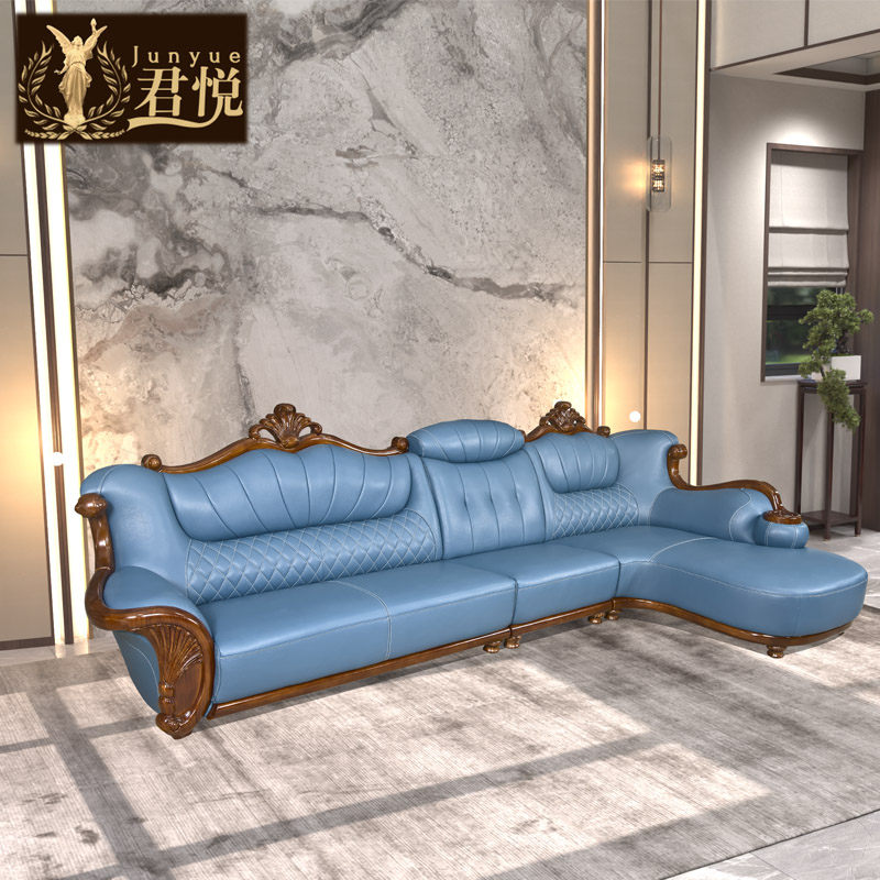 乌金木沙发 欧式客厅小户型真皮转角沙发全实木奢华美式豪宅家具