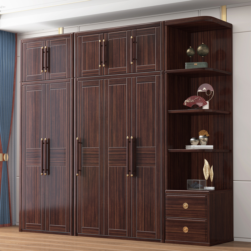 新中式乌金木衣柜顶柜边柜卧室实木自由组合柜储物柜