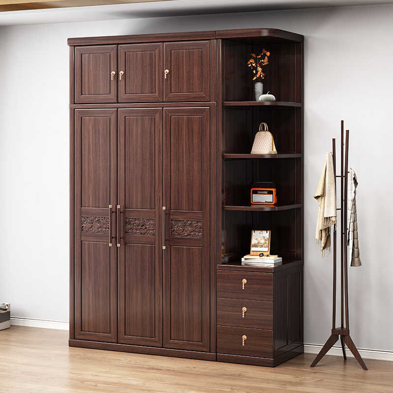 新中式乌金木实木衣柜家用卧室衣橱对开门储物式衣橱简约现代衣柜