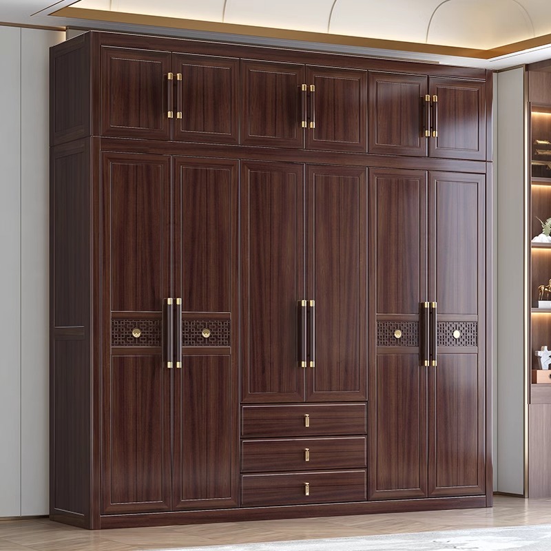 新中式乌金木衣柜家用卧室全实木储物柜子高端户型组合456门衣橱
