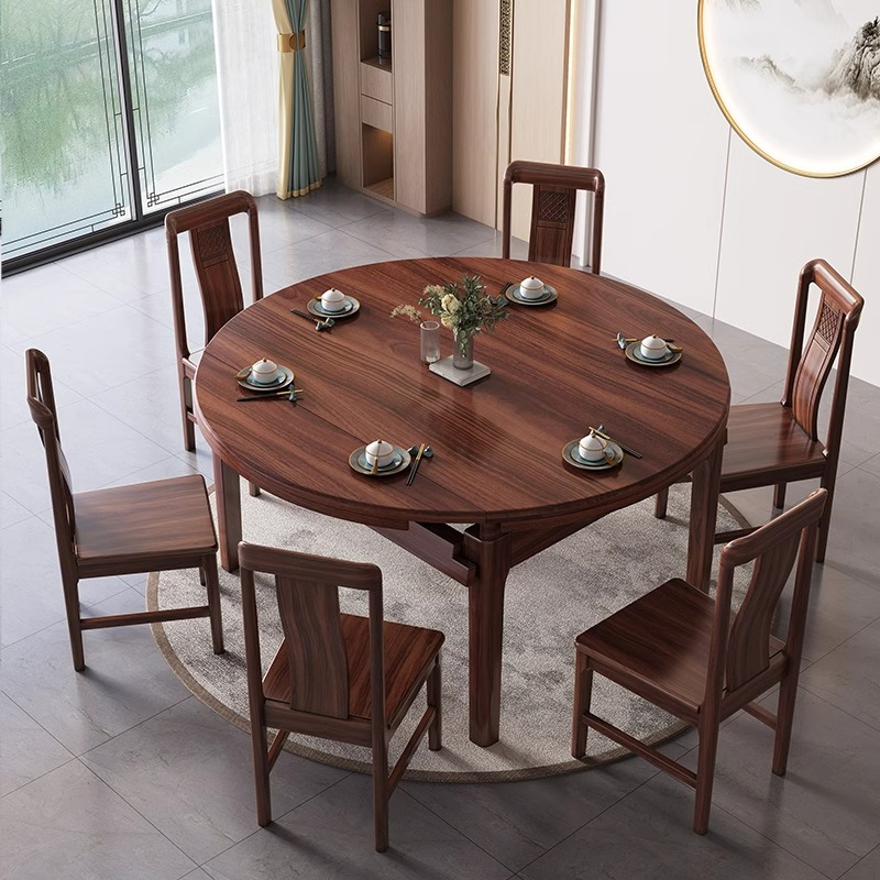 乌金木餐桌椅新中式家用小户型方圆两用可伸缩型吃饭桌子厂家直销