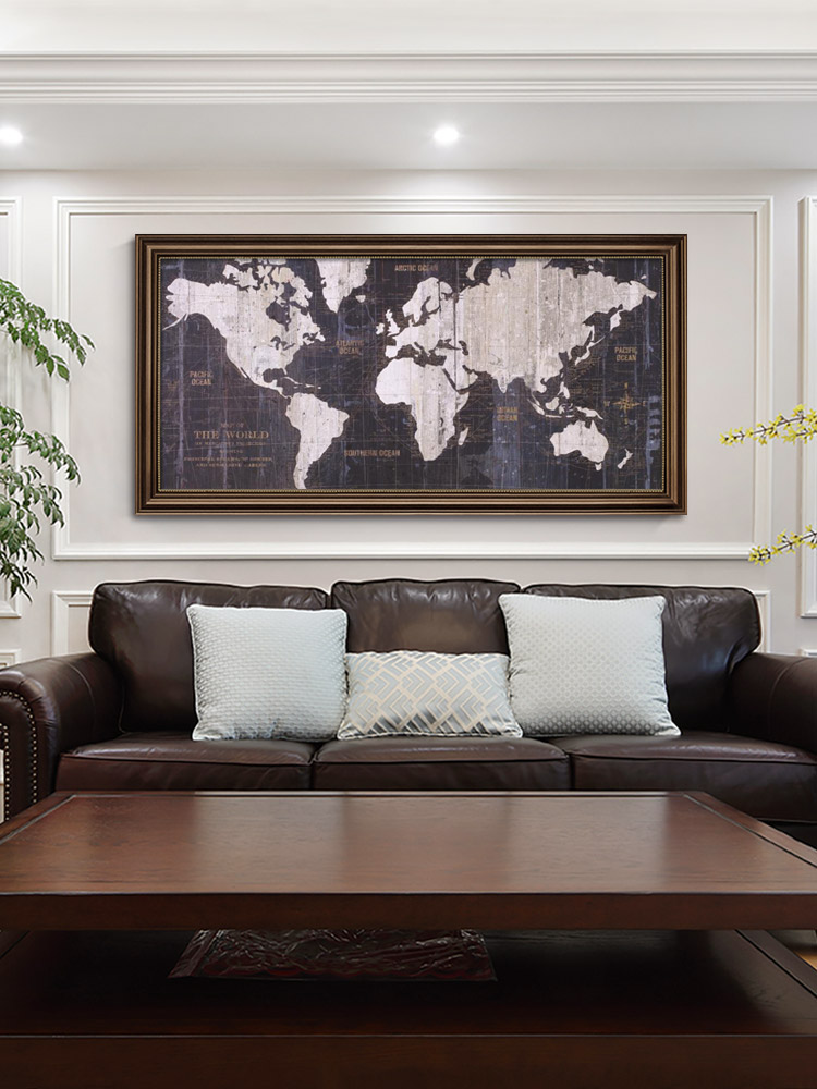 网红美式客厅装饰画沙发背景墙挂画高档大气世界地图壁画欧式复古