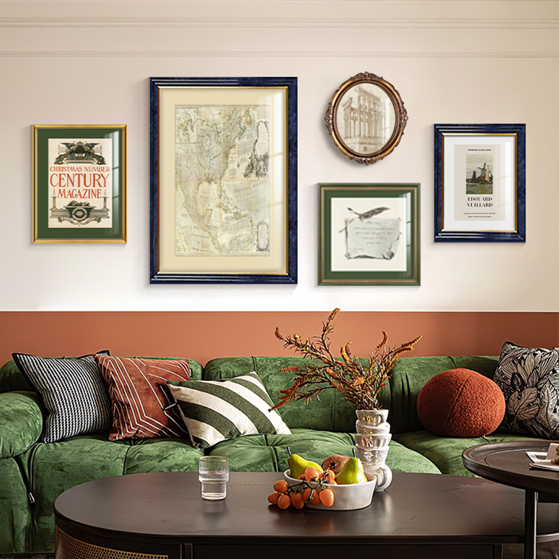 新款美式客厅装饰画沙发背景墙法式复古轻奢艺术大气航海图组合壁