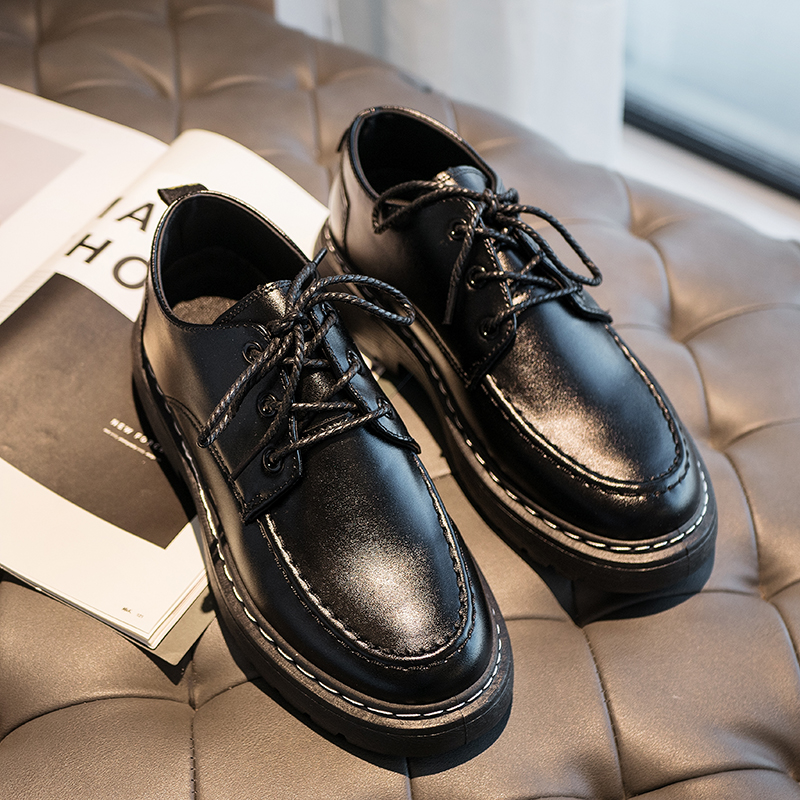 青少年皮鞋英伦韩版男鞋黑色厚底增高休闲皮鞋发型师通勤工作鞋子