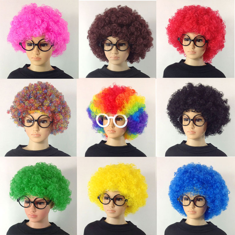 疯狂发型爆炸头假发搞怪男女小丑彩色卷发头套幼儿园表演演出材料