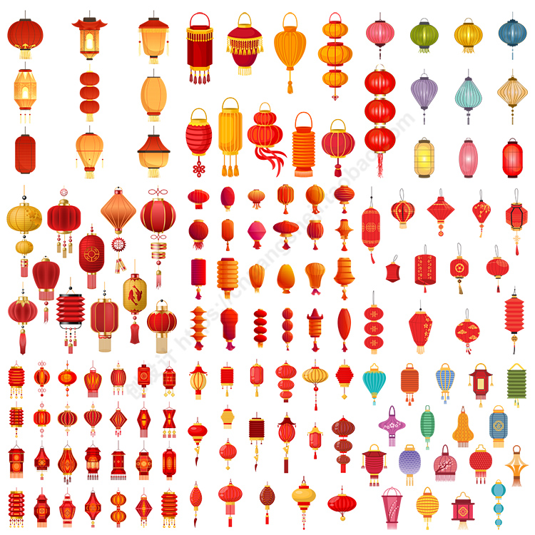 中国风传统灯笼插画 节日彩灯纸灯笼花灯图标 AI格式矢量设计素材