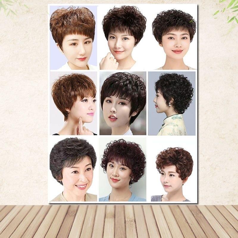 中老年流行发型海报美发店女士短发图片装饰发廊专用画理发店贴画
