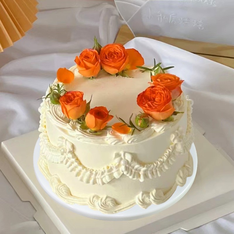 浪漫网红鲜花卉白色洋桔梗香槟玫瑰流行创意仿真生日蛋糕模型定制