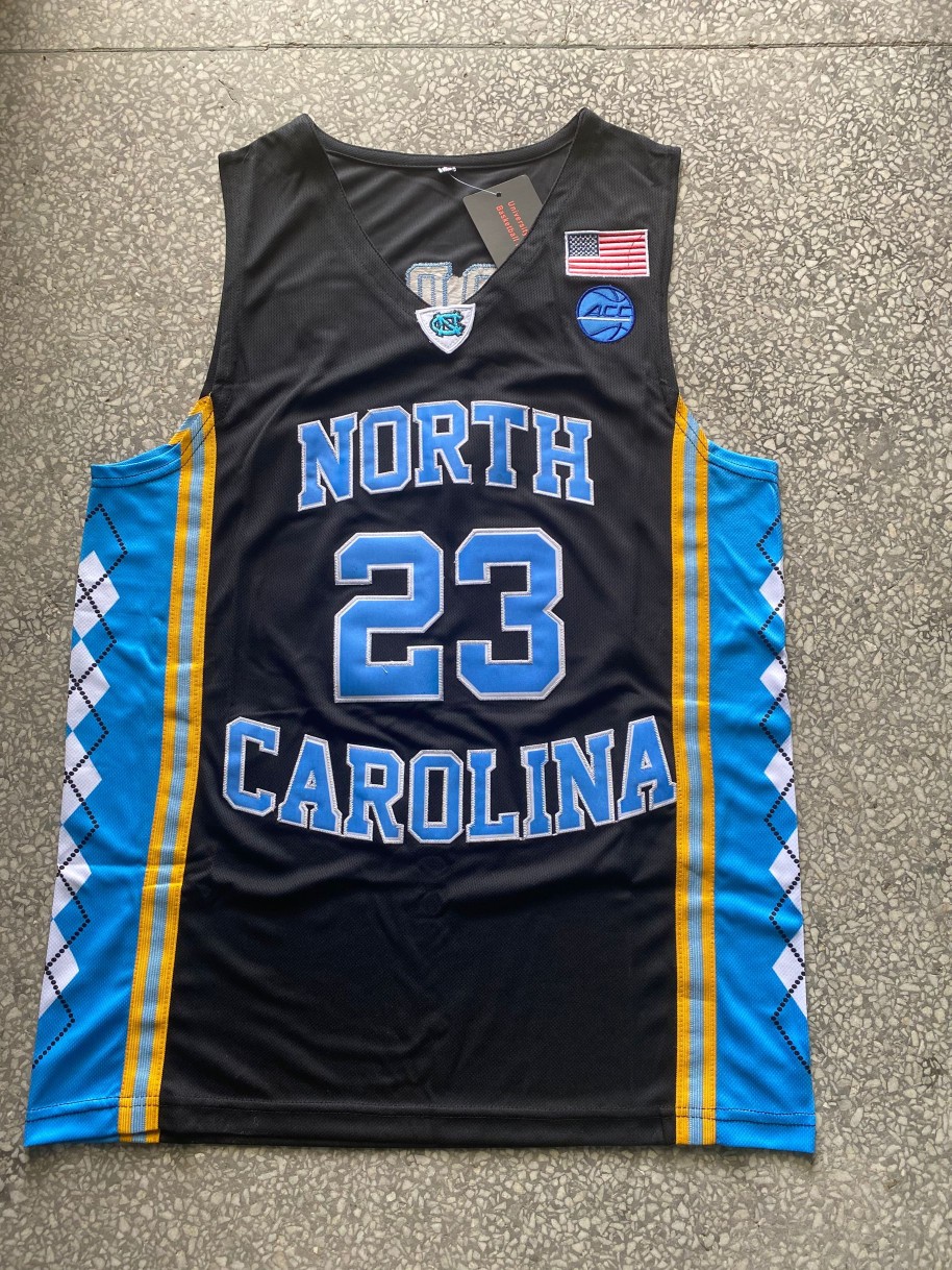 NCAA北卡大学23号黑色大学刺绣篮球服