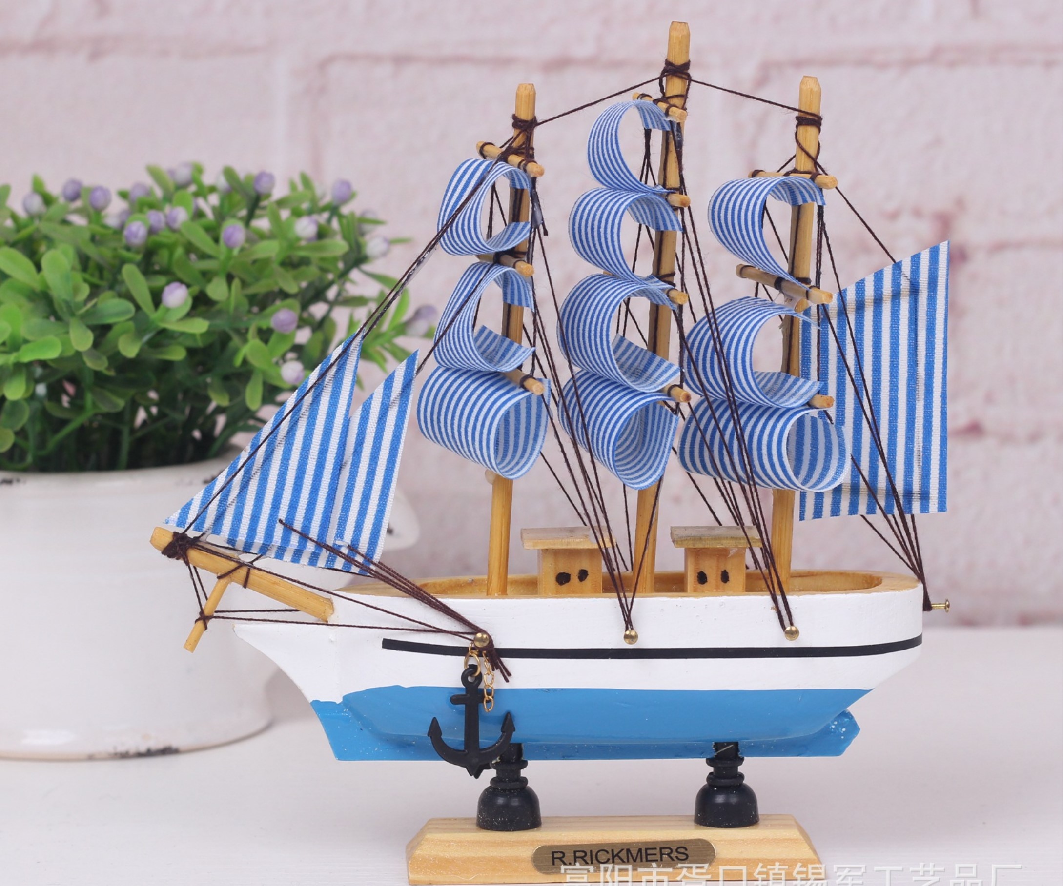 生日蛋糕装饰摆件地中海装饰木质帆船模型摆件帆船手工创意礼品
