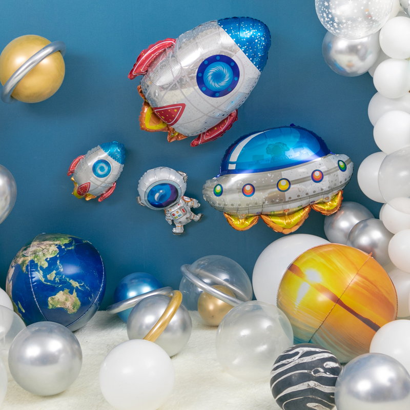 儿童周岁百天生日卡通宇航员火箭太空人主题铝膜气球装饰场景布置