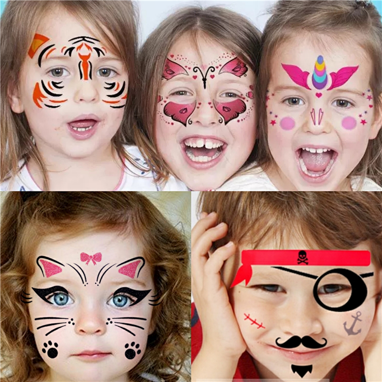 儿童脸贴贴纸闪粉可爱小猫男女老虎兔子儿童防水贴画表演派对聚会