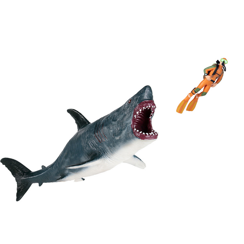 巨齿鲨猎杀潜水员仿真模型史前灭绝巨牙鲨吃人玩具儿童认知摆件