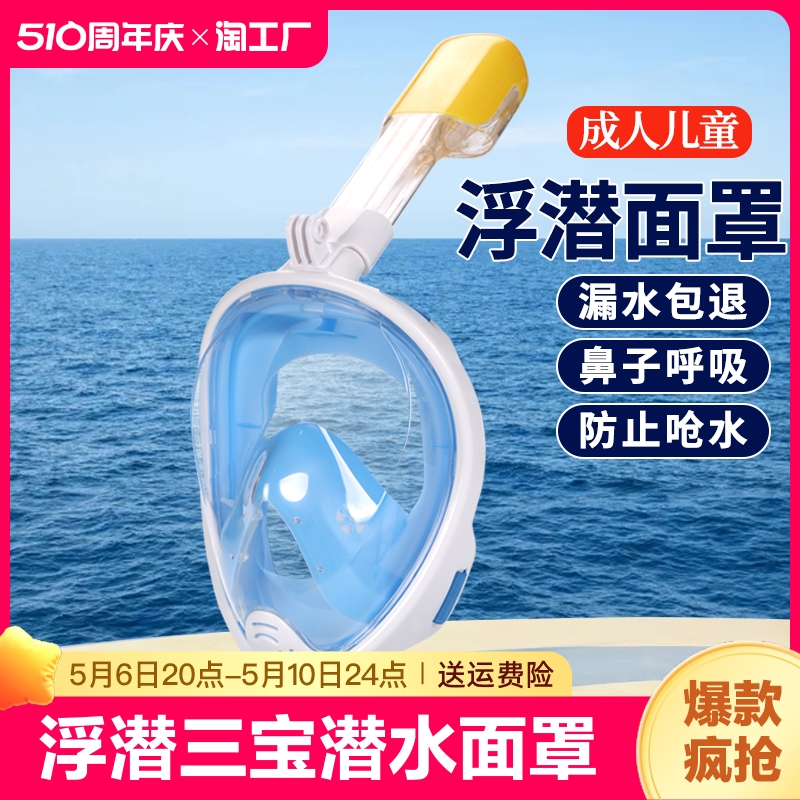 浮潜三宝潜水面罩成人儿童游泳装备防雾面镜全干式呼吸器浮潜防水