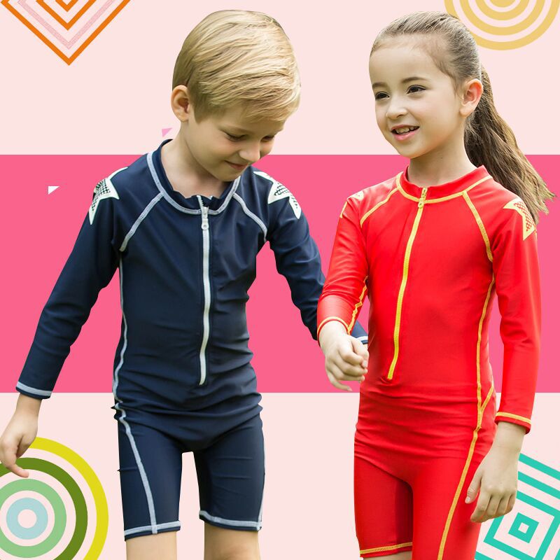 2021新款儿童浮潜水服防晒长袖冲浪服泳衣男女童连体紧身沙滩泳衣
