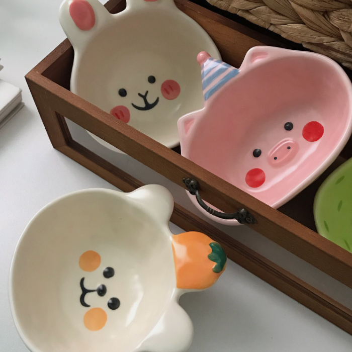 搞怪ins可爱卡通少女心小动物饭碗陶瓷碗儿童家用餐具创意甜品碗