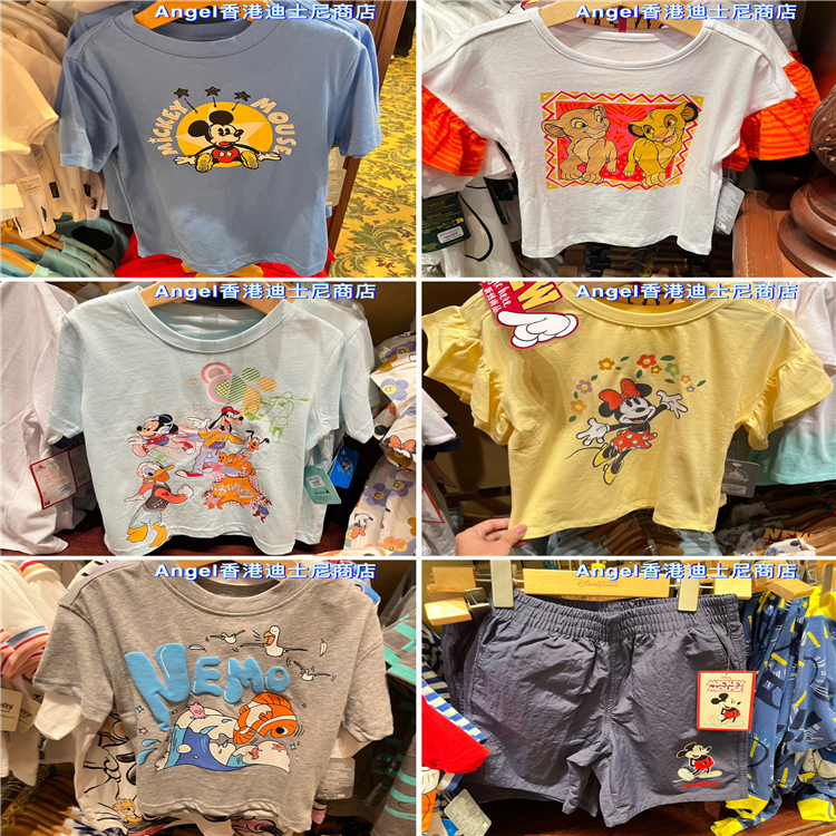 香港迪士尼乐园 米奇米妮狮子王尼莫可爱图案儿童短袖上衣 T恤