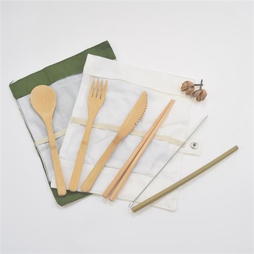 一人食竹餐具套装竹刀叉勺餐具六件套日式竹制便携餐具加logo