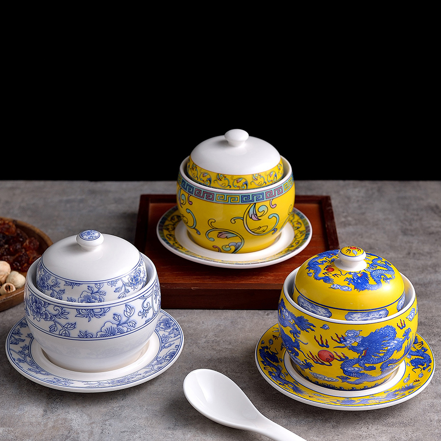 中式陶瓷炖盅隔水汤盅一人食佛跳墙燕窝蒸盅餐厅小炖罐logo定制