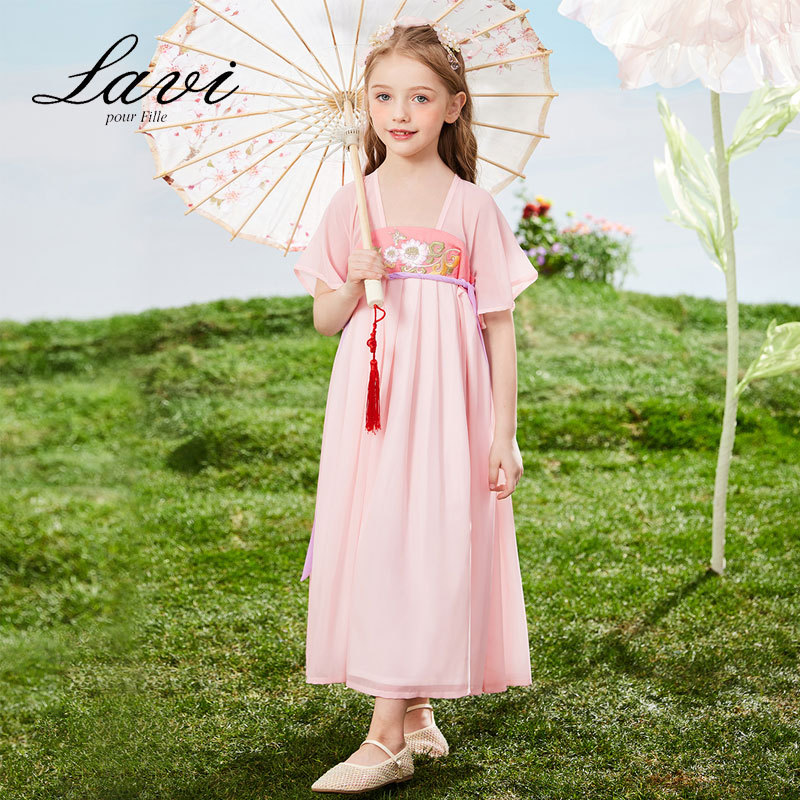 LAVI2023夏季新款儿童小仙女汉服连衣裙粉色花海女童公主风