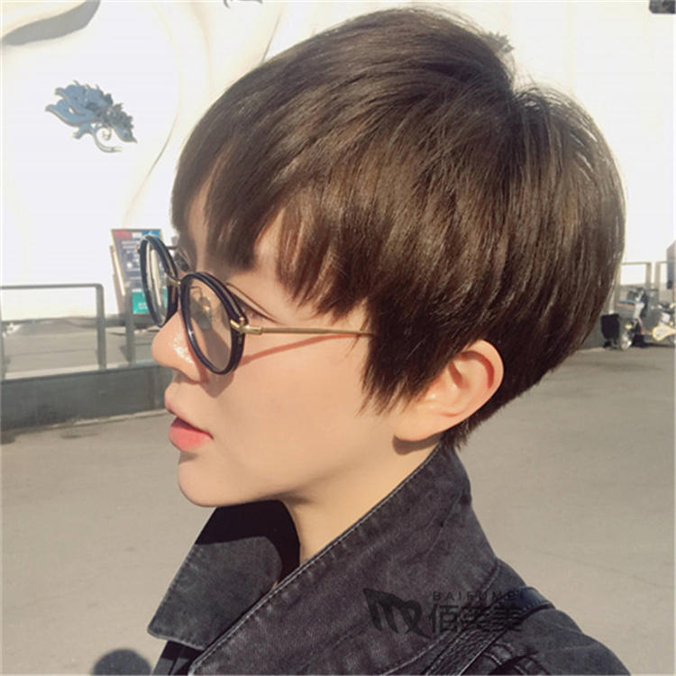 假发女生短发型时尚韩国网红中性短直发套蓬松帅气圆脸男士波波头