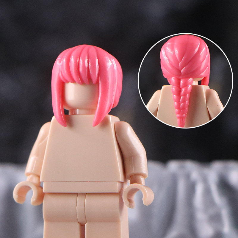 第三方积木人仔女生女士粉色发型长鞭益智玩具MOC散件配件