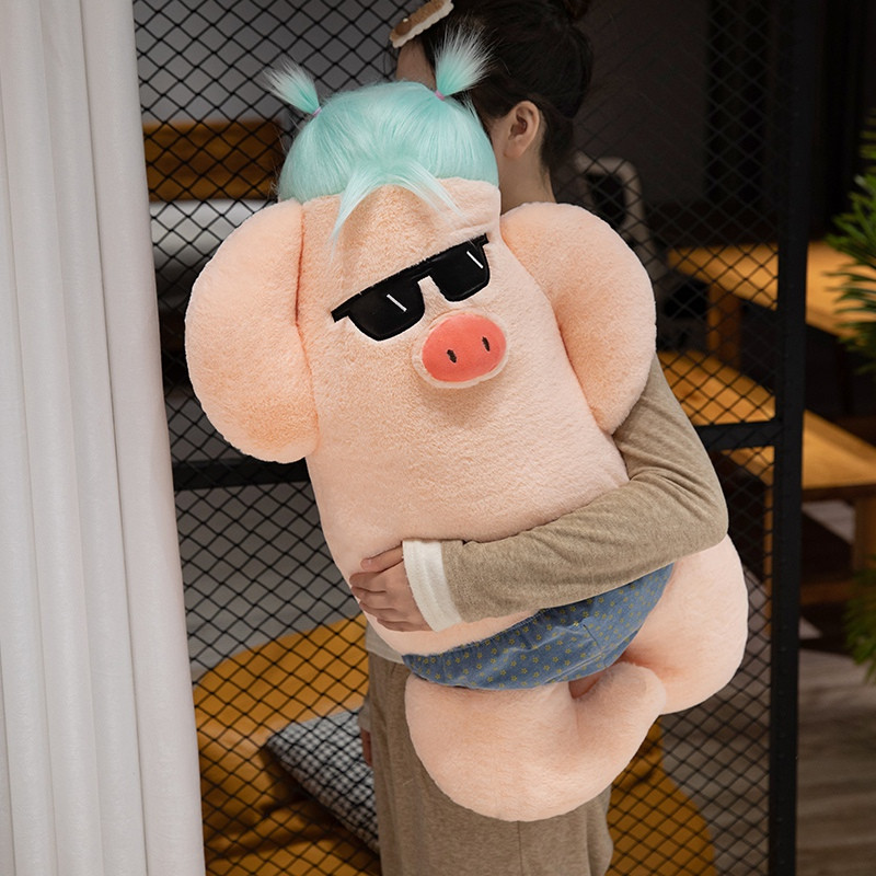 呆萌性感妖娆小猪布娃娃炸毛发型公仔毛绒玩具玩偶抱枕女生日礼物