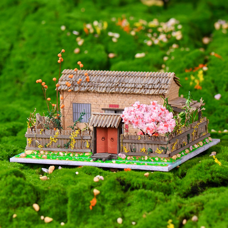 乡村田园草屋模型diy小屋国风中式手工制作木质房子模型惊喜礼物
