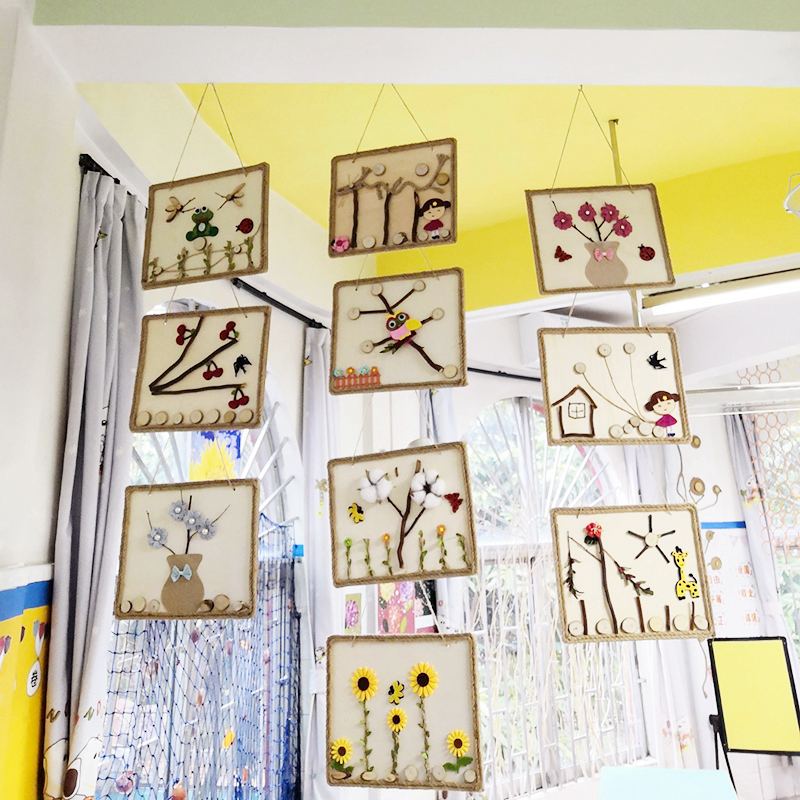幼儿园diy木板麻绳自制创意手工作品田园系列环创材料包空中吊饰