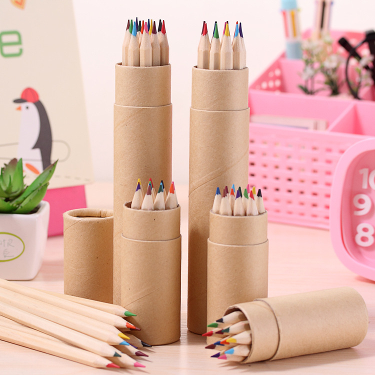 彩色铅笔12色原木色桶装彩铅幼儿园儿童手绘绘画铅笔美术涂鸦环保