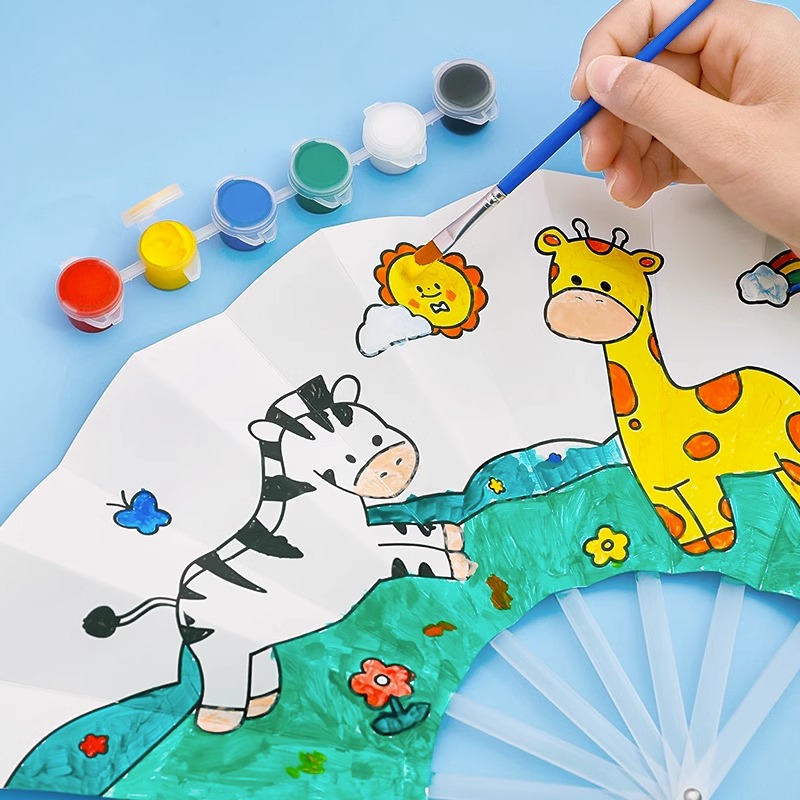 手绘空白扇子折扇纸扇儿童diy白扇绘画涂鸦幼儿园手工制作小凉扇