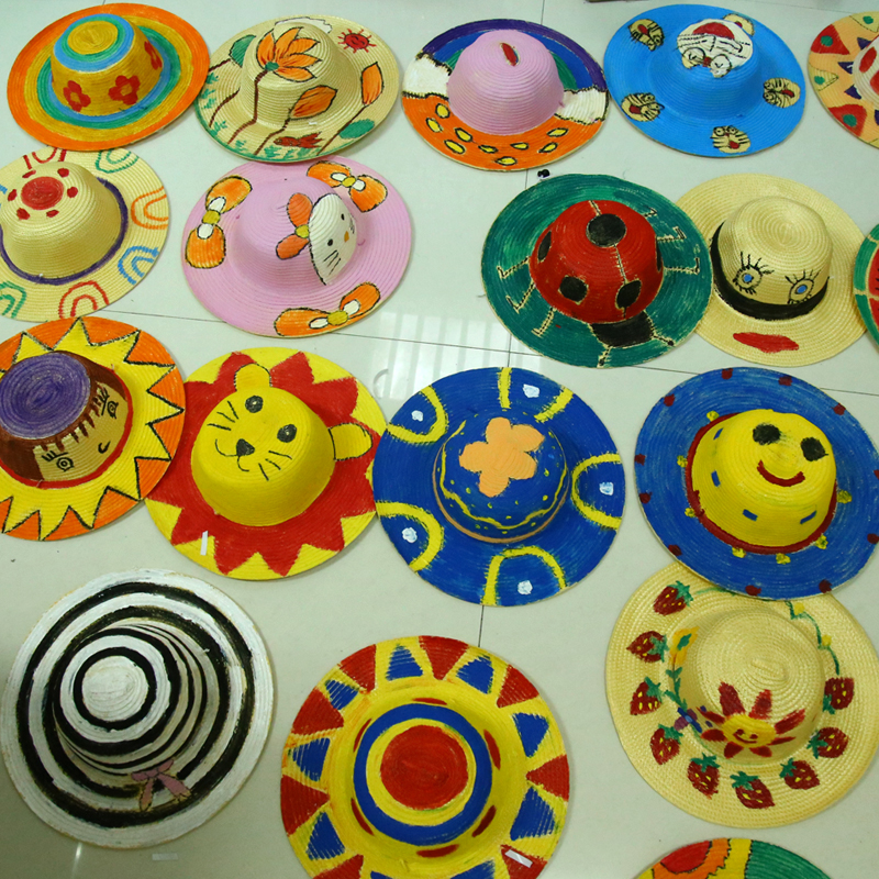 儿童绘画草帽 幼儿园彩绘DIY画画涂鸦帽子墙面布置装饰创意草编帽