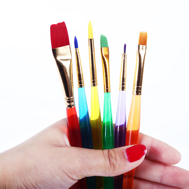 儿童6支糖果色宽窄美术画刷幼儿园美术绘画涂鸦笔画笔颜料刷套装