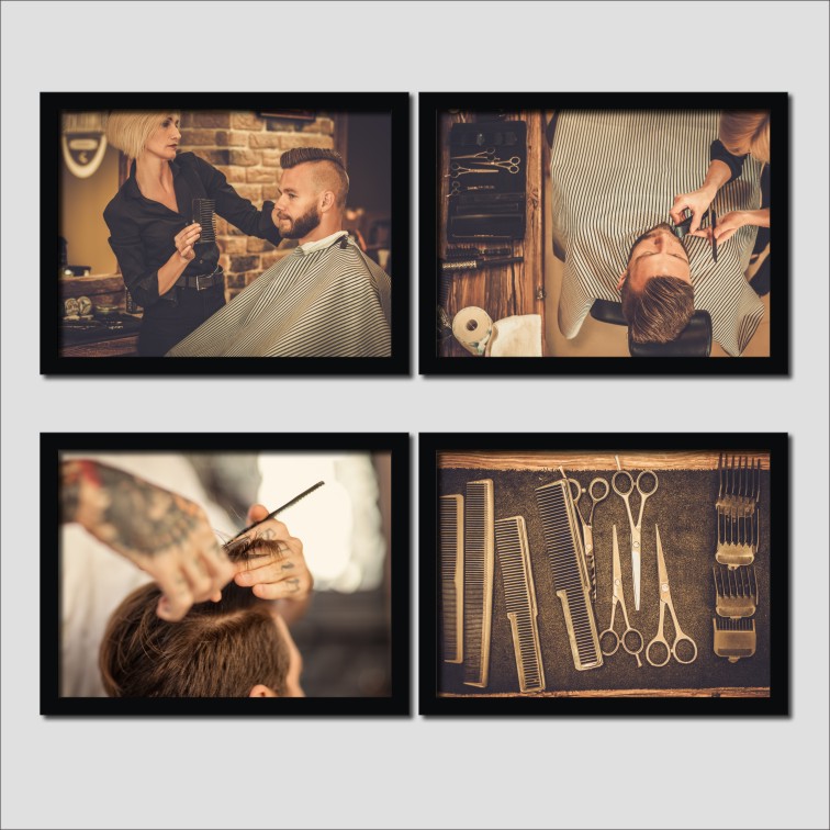 复古美发店发型装饰画理发店挂画壁画发廊个性创意组合相框墙画