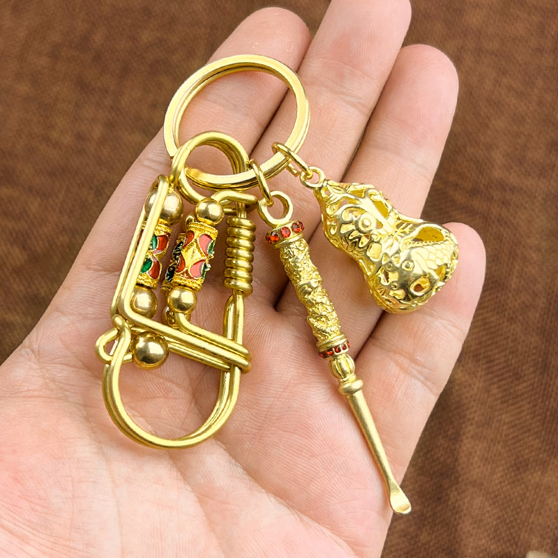 创意纯手工制作黄铜小鸟钥匙扣十二生肖朱砂葫芦耳勺精美纯铜挂件