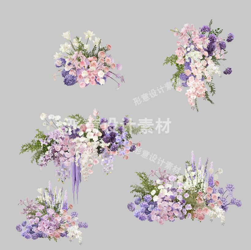 白色粉红色紫色莫奈花园婚礼背景效果图手绘花艺psd分层素材