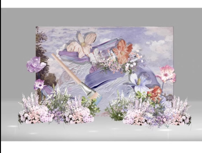 紫色花园花卉梵高油画婚礼设计图psd源文件含输出油画色块PS素材